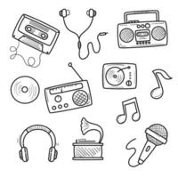 Set of retro music doodle illustrations vector