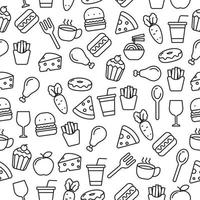 Foods doodle seamless pattern with black and white color vector