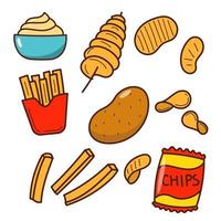 Set of potato food products vector illustration in hand-drawn style