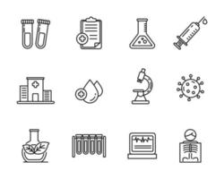 Set of medical lab icons in linear style vector