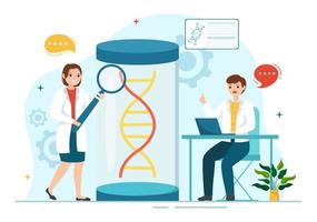 Genetic Engineering and DNA Modifications Illustration with Genetics Research or Experiment Scientists in Flat Cartoon Hand Drawn Templates vector