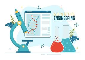 Genetic Engineering and DNA Modifications Illustration with Genetics Research or Experiment Scientists in Flat Cartoon Hand Drawn Templates vector