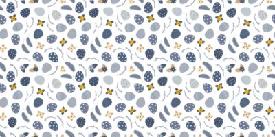 Blue Beige Easter spring seamless pattern with willow twigs and Easter eggs png