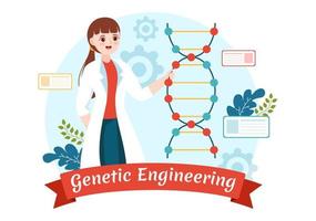 Genetic Engineering and DNA Modifications Illustration with Genetics Research or Experiment Scientists in Flat Cartoon Hand Drawn Templates vector