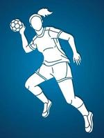 balonmano deporte mujer jugador silueta vector