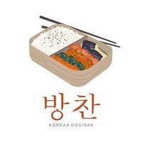 Korean bento or dosirak lunch box vector illustration logo with rice and various side dishes or banchan