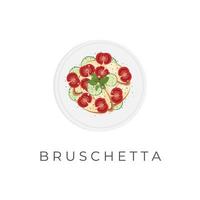 Italian Bruschetta Dish vector illustration logo with vegetables on a plate