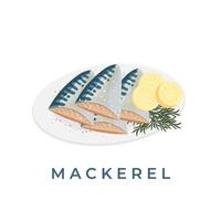 Fresh Mackerel Fish Slice Vector Illustration Logo