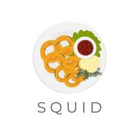 Crispy Fried Squid Rings Vector Illustration Logo With Sauce