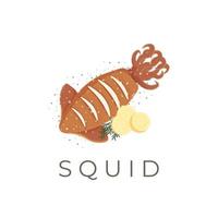 Grilled Fresh Squid Vector Illustration Logo