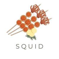calle comida vector ilustración logo A la parrilla calamar con salchicha