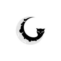 gato logo modelo vector icono ilustración diseño gato y Luna