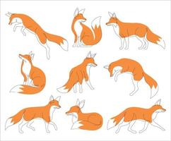 Fox in line art and abstract icon set. Collection of Fox wall art decoration design. Abstract and minimalist outline fox icon set. Continuous one line drawing of a fox collection. Vector illustration