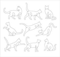 Set of Cats in one line drawing style. Abstract and minimalist cat icon set collection. Contunuous line drawing of cat. Vector illustration