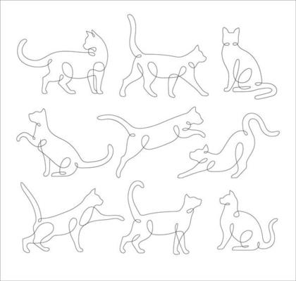 Set of cats icons simple line art style pack Vector Image