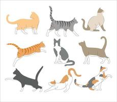 Set of Cats in one line drawing style. Abstract and minimalist cat icon set collection. Contunuous line drawing of cat. Vector illustration