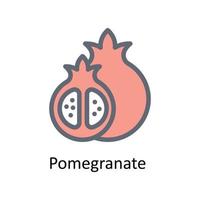 Pomegranate Vector Fill Outline Icons. Simple stock illustration stock