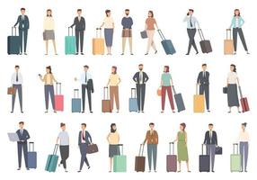 Business trip icons set cartoon vector. Travel airport vector