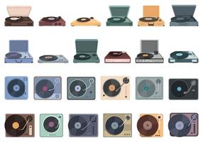 Vinyl player icons set cartoon vector. Turntable music vector