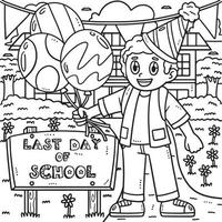 Last Day of Pre K Child with Hat Balloons Coloring vector