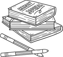 Memory journals and Pencil Isolated Coloring Page vector