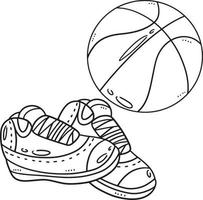 Basketball and Sneakers Isolated Coloring Page vector