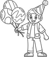 Child with a Hat and Balloons Isolated Coloring vector