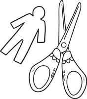 Scissors and Paper Doll Isolated Coloring Page vector