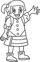 Girl Student Isolated Coloring Page for Kids vector