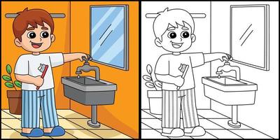 Boy Conserving Water Coloring Page Illustration vector