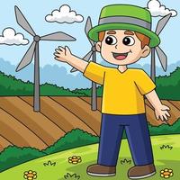 Boy Showing a Windmill Colored Cartoon vector