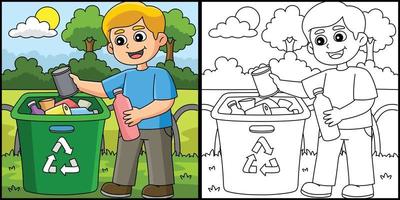 chico reciclaje colorante página de colores ilustración vector