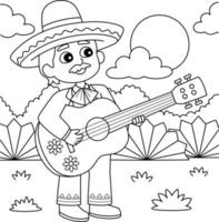 Cinco de Mayo Mexican Boy with Guitar Coloring vector