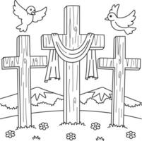 Christian Three Cross Coloring Page for Kids vector