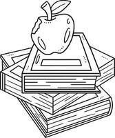 libro y manzana aislado colorante página para niños vector