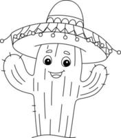 Cactus with Sombrero Isolated Coloring Page vector