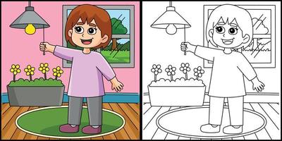 Girl Conserving Energy Coloring Page Illustration vector