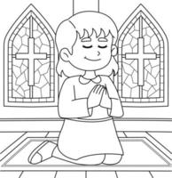 Christian Girl Praying Coloring Page for Kids vector