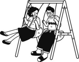 couple playing on swings illustration in doodle style vector