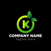 Eco Logo On Letter K Template. Eco On K Letter, Initial Eco, Leaf, Nature, Green Sign Concept vector