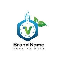 Eco Lab Logo On Letter V Template. Eco Lab On V Letter, Initial Eco Lab, Leaf, Nature, Green Sign Concept vector