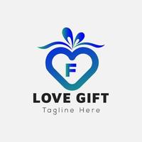 Love Gift Logo On Letter F Template. Gift On F Letter, Initial Gift Sign Concept vector