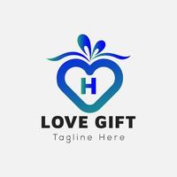 Love Gift Logo On Letter H Template. Gift On H Letter, Initial Gift Sign Concept vector