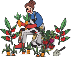 femmina giardiniere piantare carote illustrazione nel scarabocchio stile png