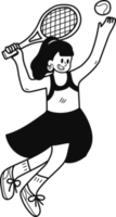 female tennis player illustration in doodle style png