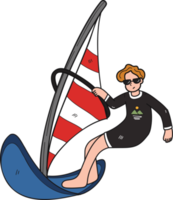 Tourists are playing sailboat illustration in doodle style png