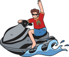 Tourists are playing jet skis in the sea illustration in doodle style png