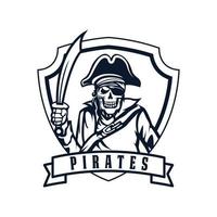 Skull pirates logo with retro style monochrome design. vector
