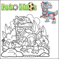 Cartoon robot dinosaur coloring book vector