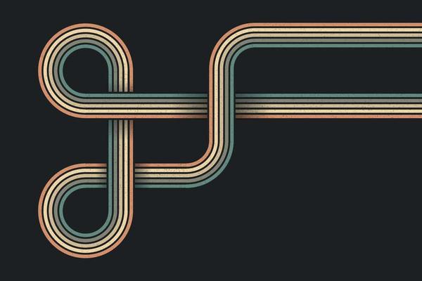 Abstract colorful twisted disco lines decorative background. Trendy retro illustration design